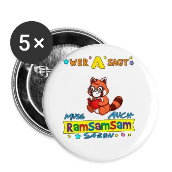 Wer A Sagt Muss Auch Ramsamsam Sagen Kita Erzieher - Buttons groß 56 mm (5er Pack) - Weiß - Vorne