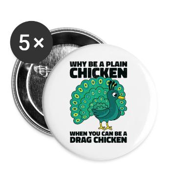 Peacock Positivity Drag Peacock Fan - Lot de 5 grands badges (56 mm) - blanc - Devant