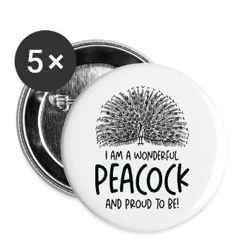 Peacock Inspiral Bird Owner Wildlife - Lot de 5 grands badges (56 mm) - blanc - Devant