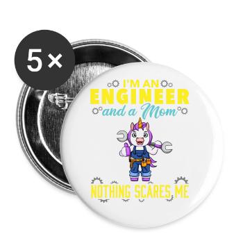 I'm An Engineer And A Mom Nothing Scares Me - Buttons large 2.2''/56 mm (5-pack) - white - Front