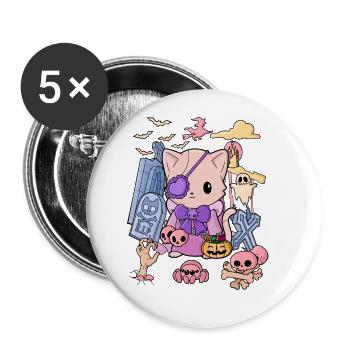 Pastel Goth Katze Creepy Gruselig Kawaii Horror - Buttons groß 56 mm (5er Pack) - Weiß - Vorne
