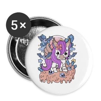 Creepy Kawaii Einhorn Pastel Goth Gruselig Horror - Buttons groß 56 mm (5er Pack) - Weiß - Vorne