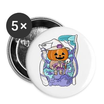 Halloween Creepy Kawaii Kürbis Pastel Gothic - Buttons groß 56 mm (5er Pack) - Weiß - Vorne