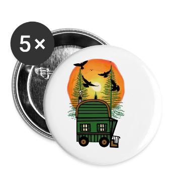 Bauwagen Naturfreund Freak Öko Haus Hütte wohnen - Buttons groß 56 mm (5er Pack) - Weiß - Vorne