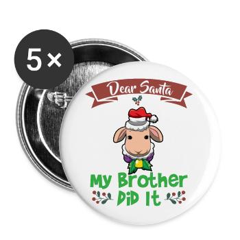 Cher Père Noël Mon frère l’a fait Frères et sœurs Noël - Lot de 5 grands badges (56 mm) - blanc - Devant