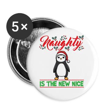 Naughty Is The New Nice Christmas Santa Xmas - Buttons groß 56 mm (5er Pack) - Weiß - Vorne