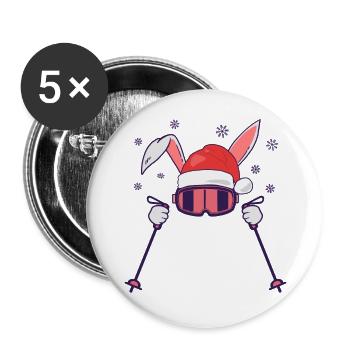 Skiing Santa Rabbit with Santa Hat and ski poles - Buttons large 2.2''/56 mm (5-pack) - white - Front