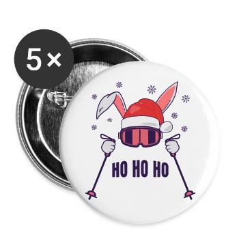 Skiing Santa Rabbit with Santa Hat and ski poles - Buttons large 2.2''/56 mm (5-pack) - white - Front