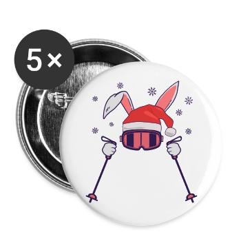 Skiing Santa Rabbit with Santa Hat and ski poles - Buttons large 2.2''/56 mm (5-pack) - white - Front