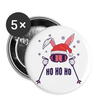 Skiing Santa Rabbit with Santa Hat and ski poles - Buttons large 2.2''/56 mm (5-pack) - white - Front
