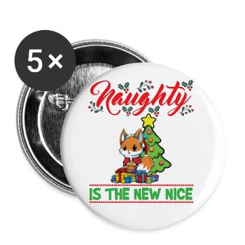 Naughty Is The New Nice Christmas Santa Xmas - Buttons groß 56 mm (5er Pack) - Weiß - Vorne