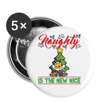Naughty Is The New Nice Christmas Santa Xmas - Buttons groß 56 mm (5er Pack) - Weiß - Vorne