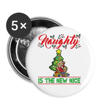 Naughty Is The New Nice Christmas Santa Xmas - Buttons groß 56 mm (5er Pack) - Weiß - Vorne