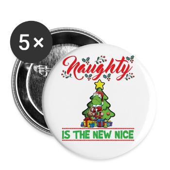 Naughty Is The New Nice Christmas Santa Xmas - Buttons groß 56 mm (5er Pack) - Weiß - Vorne