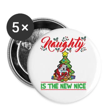 Naughty Is The New Nice Christmas Santa Xmas - Buttons groß 56 mm (5er Pack) - Weiß - Vorne