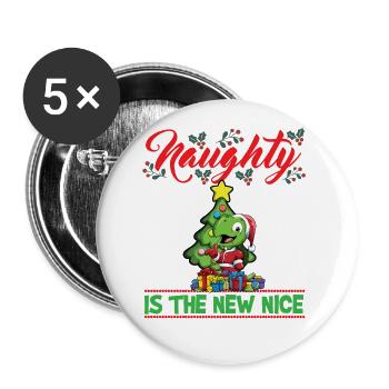 Naughty Is The New Nice Christmas Santa Xmas - Buttons groß 56 mm (5er Pack) - Weiß - Vorne