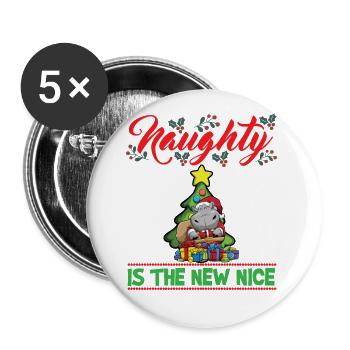 Naughty Is The New Nice Christmas Santa Xmas - Buttons groß 56 mm (5er Pack) - Weiß - Vorne