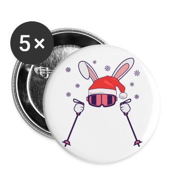 Skiing Santa Rabbit with Santa Hat and ski poles - Buttons large 2.2''/56 mm (5-pack) - white - Front