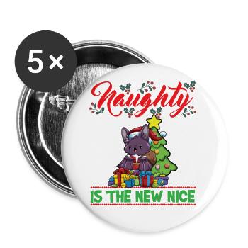 Naughty Is The New Nice Christmas Santa Xmas - Buttons groß 56 mm (5er Pack) - Weiß - Vorne