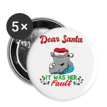 Dear Santa It Was Her Fault Siblings Matching Xmas - Buttons groß 56 mm (5er Pack) - Weiß - Vorne