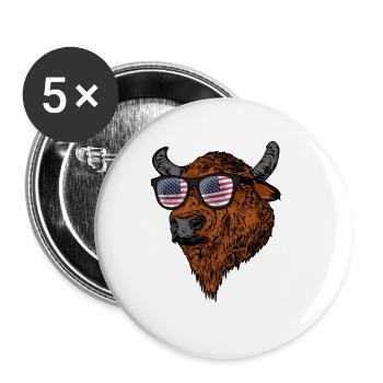 Büffel 4th Of July USA Flagge Bison Amerika - Buttons groß 56 mm (5er Pack) - Weiß - Vorne