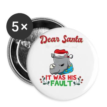 Dear Santa It Was His Fault Siblings Matching Xmas - Buttons groß 56 mm (5er Pack) - Weiß - Vorne