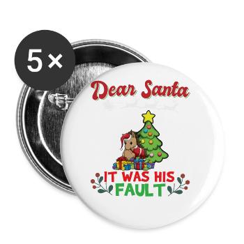 Dear Santa It Was His Fault Siblings Matching Xmas - Buttons groß 56 mm (5er Pack) - Weiß - Vorne