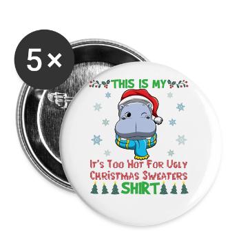 C’est mon pull de Noël C’est trop chaud pour un pull de Noël moche - Lot de 5 grands badges (56 mm) - blanc - Devant