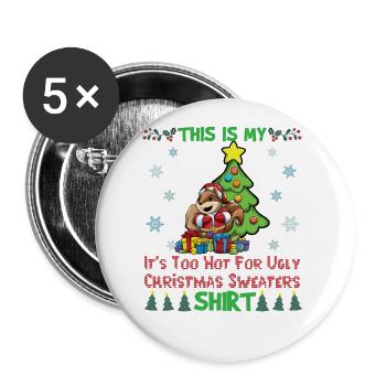 C’est mon pull de Noël C’est trop chaud pour un pull de Noël moche - Lot de 5 grands badges (56 mm) - blanc - Devant