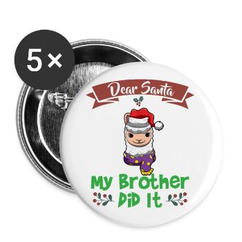 Cher Père Noël Mon frère l’a fait Frères et sœurs Noël - Lot de 5 grands badges (56 mm) - blanc - Devant