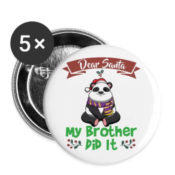 Cher Père Noël Mon frère l’a fait Frères et sœurs Noël - Lot de 5 grands badges (56 mm) - blanc - Devant