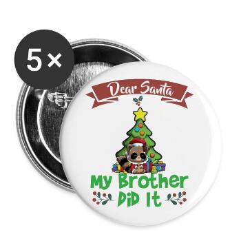 Cher Père Noël Mon frère l’a fait Frères et sœurs Noël - Lot de 5 grands badges (56 mm) - blanc - Devant