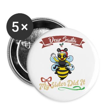 Cher Père Noël Ma sœur l’a fait frères et sœurs Noël - Lot de 5 grands badges (56 mm) - blanc - Devant
