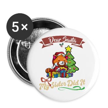 Cher Père Noël Ma soeur l'a fait Frères et sœurs Noël - Lot de 5 grands badges (56 mm) - blanc - Devant