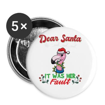 Dear Santa It Was Her Fault Siblings Matching Xmas - Buttons groß 56 mm (5er Pack) - Weiß - Vorne