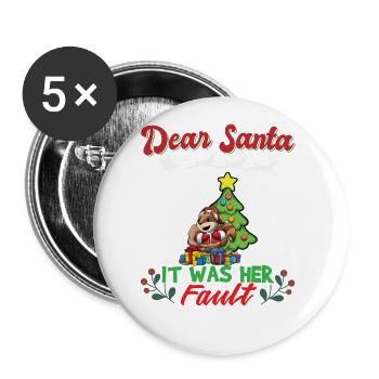 Dear Santa It Was Her Fault Siblings Matching Xmas - Buttons groß 56 mm (5er Pack) - Weiß - Vorne