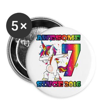 Awesome Since 2016 7. Geburtstag Dabbing Unicorn - Buttons groß 56 mm (5er Pack) - Weiß - Vorne