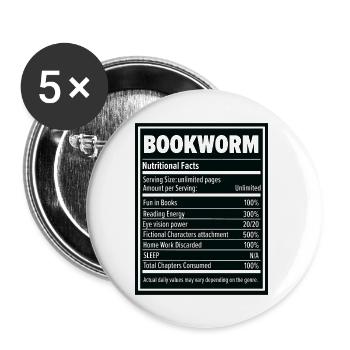 Book Lover Bookworm Nutritional Values Reader - Buttons large 2.2''/56 mm (5-pack) - white - Front