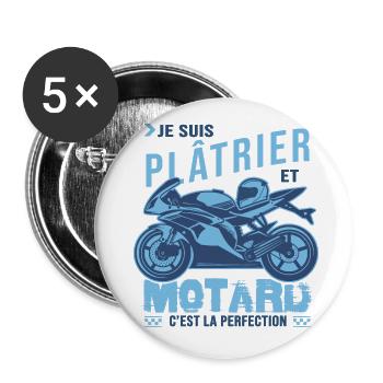 motard parfait plâtrier parfait - Lot de 5 grands badges (56 mm) - blanc - Devant