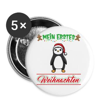 Mein Erstes Weihnachten Baby 1 Jahr Heilig Abend - Buttons groß 56 mm (5er Pack) - Weiß - Vorne