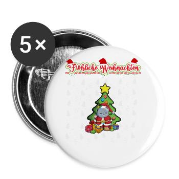 Fröhliche Weihnachten X-Mas Santa Heilig Abend - Buttons groß 56 mm (5er Pack) - Weiß - Vorne