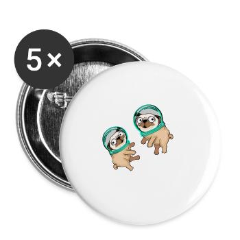 Mops Hund Astronaut Weltall Geschenk Kinder Mops - Buttons groß 56 mm (5er Pack) - Weiß - Vorne