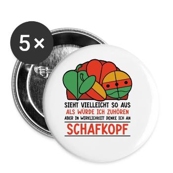 in Wirklichkeit denke ich an Doppelkopf - Buttons groß 56 mm (5er Pack) - Weiß - Vorne