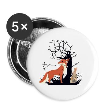 Wild Animals Forest Animals Fox Hare Rabbit Hunts - Buttons large 2.2''/56 mm (5-pack) - white - Front