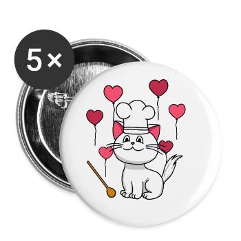 Cat Chef Birthday Gift Hobby Chef Cooking - Buttons large 2.2''/56 mm (5-pack) - white - Front