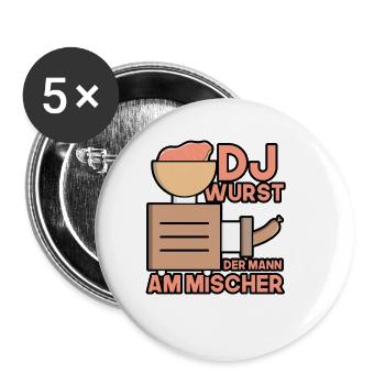 Dj wurst der mann am mischer Metzger - Buttons groß 56 mm (5er Pack) - Weiß - Vorne