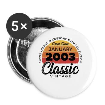 Retro 20 Jahre Januar 2003 Geburtstag Vintage - Buttons groß 56 mm (5er Pack) - Weiß - Vorne