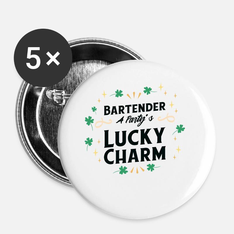 St. Patrick's Day Shamrock Clover Bartender Lucky - Buttons large 2.2''/56 mm (5-pack) - white
