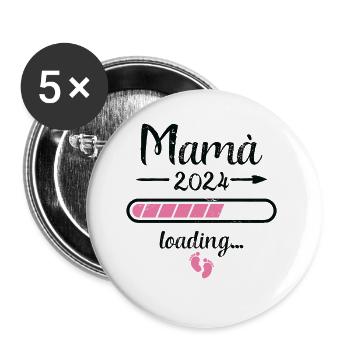 Mamá 2024 Loading Schwangerschaft Mutter Mami - Buttons groß 56 mm (5er Pack) - Weiß - Vorne