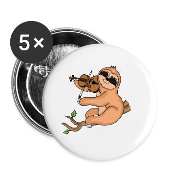 Violine Geschenk Musik Kinder Faultier Geige - Buttons groß 56 mm (5er Pack) - Weiß - Vorne